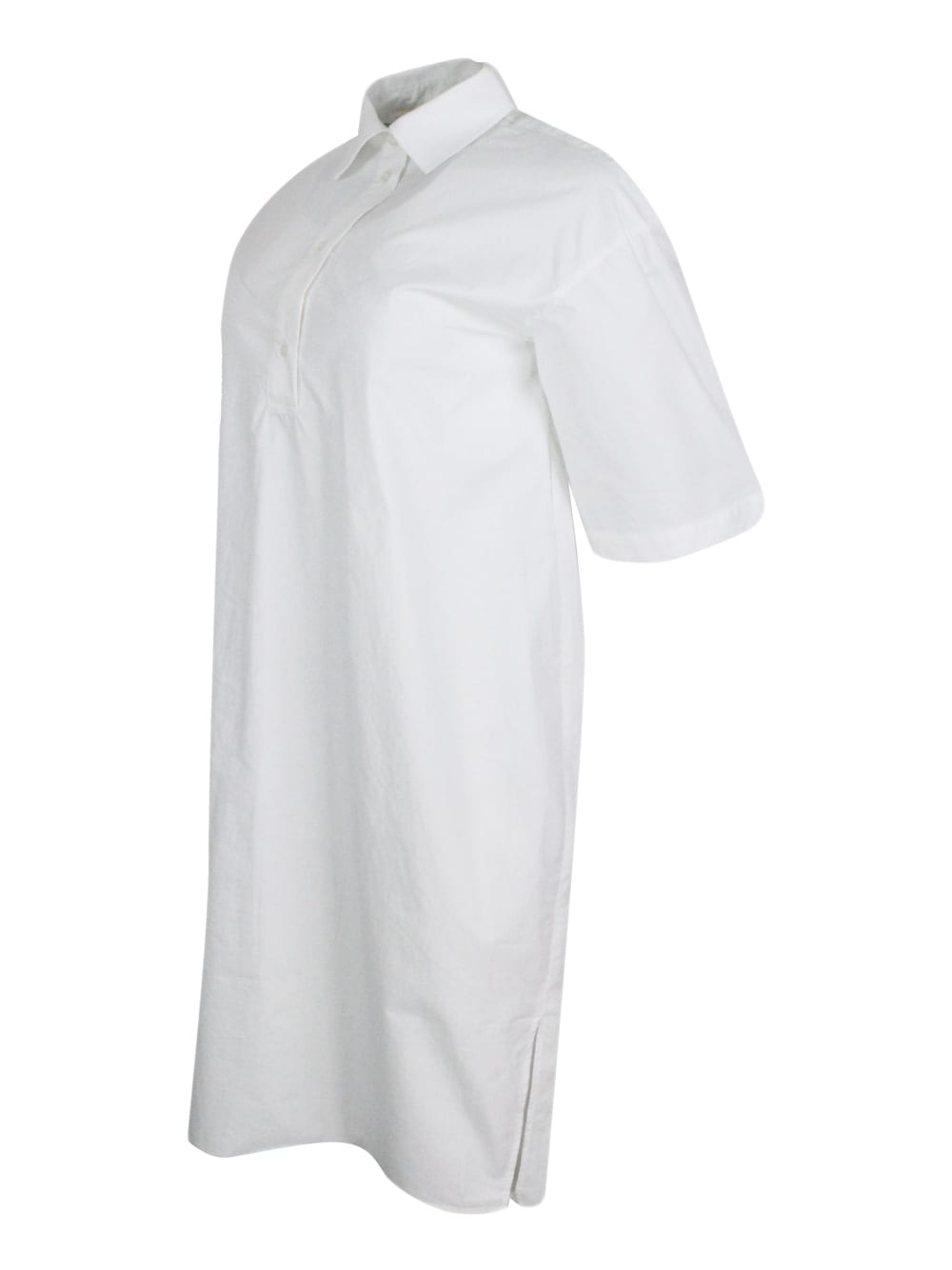 Shop Armani Collezioni Dress Made Of Soft Cotton With Short Sleeves, With Collar And 4 Button Closure. Side Slits On The Bo In White