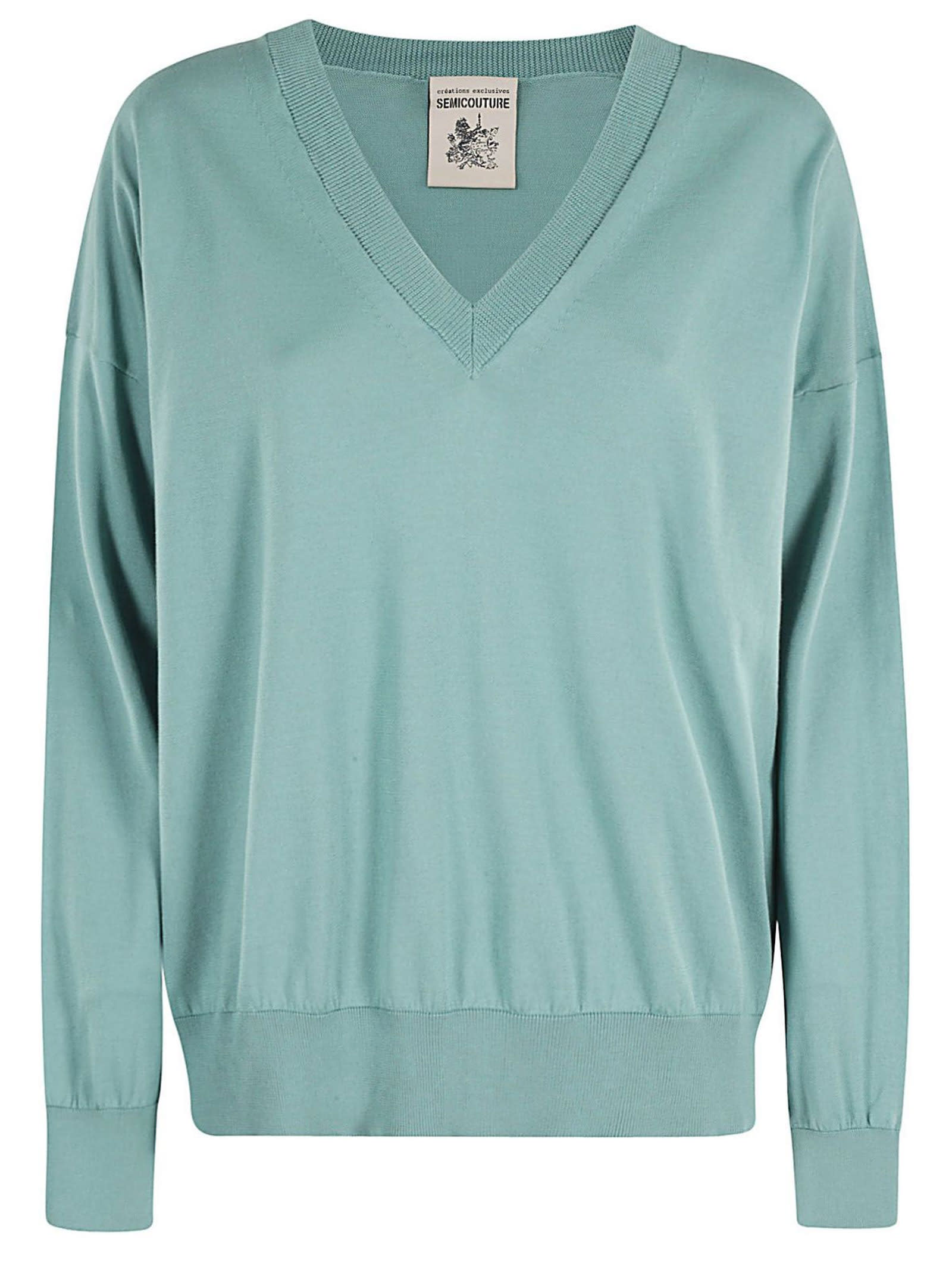 Shop Semicouture Aquamarine Cotton Sweater In Green