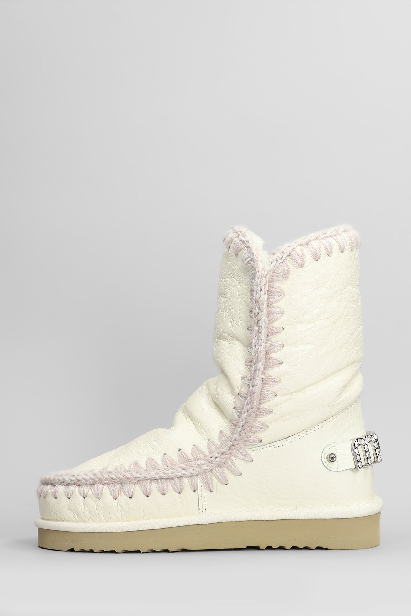 Mou Eskimo 24 Low Heels Ankle Boots In White Suede In Multi