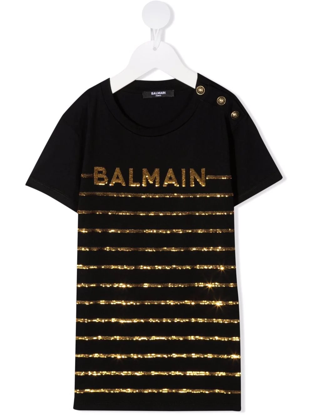 BALMAIN KID BALMAIN BLACK AND GOLD STRIPED T-SHIRT,6O8061-OB690 930