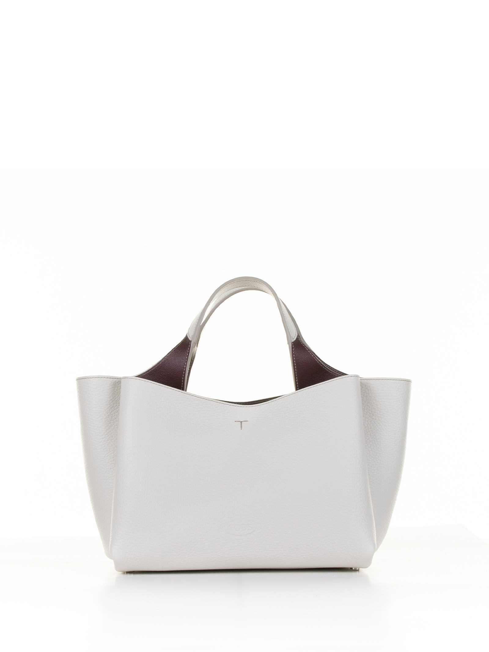 Tod's Handbag With Embossed Logo And T Timeless Charm In Grainy Leather In Bianco