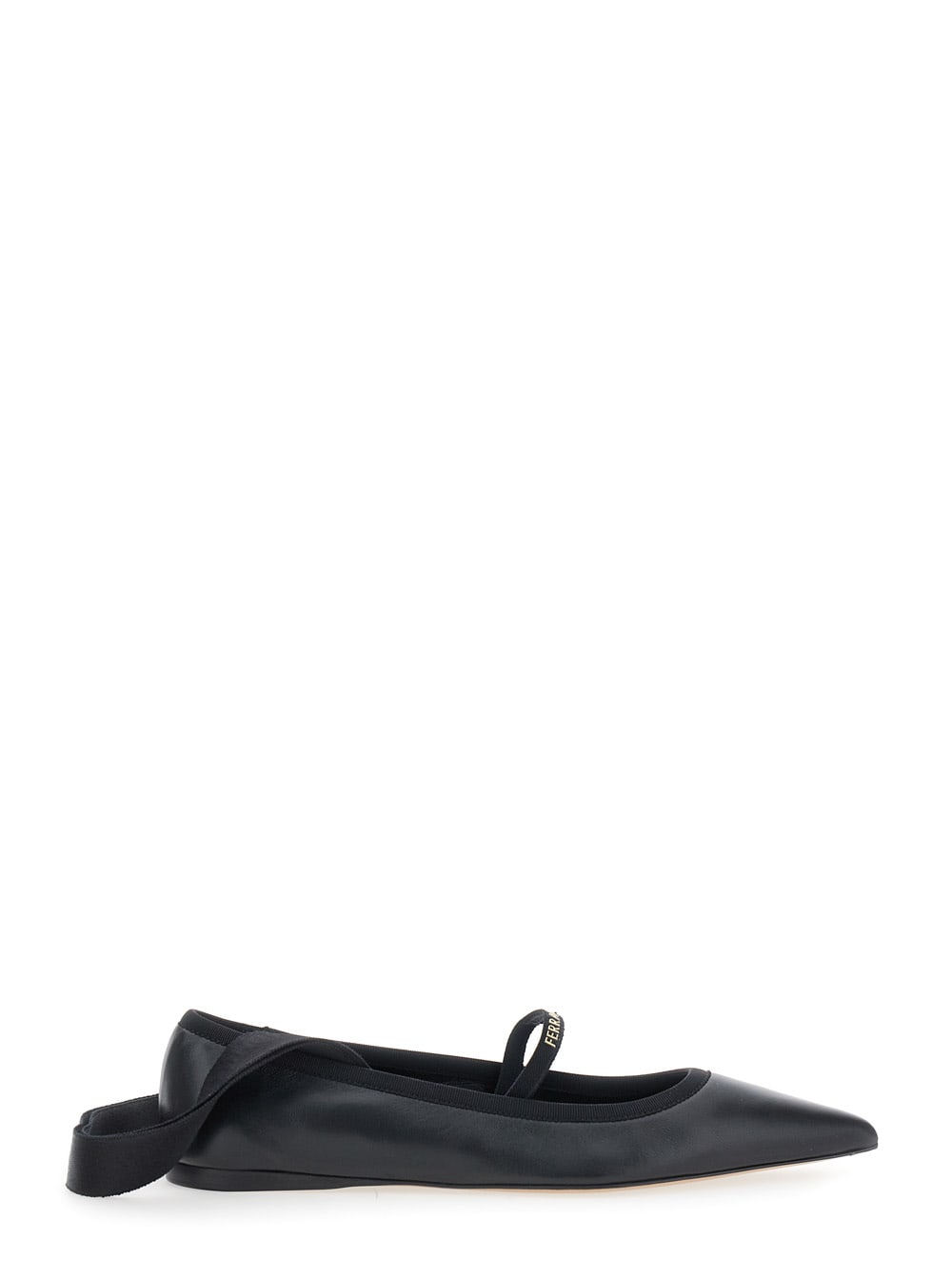 Ferragamo 'carice' Black Ballet Shoes With Ribbon Detail And Logo Lettering On The Front In Black