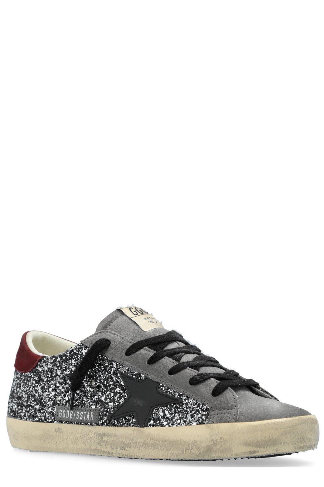 Shop Golden Goose Glittered Lace-up Sneakers In Silver Blk Gray