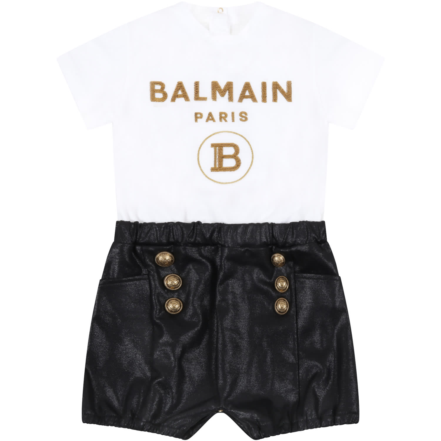 BALMAIN MULTICOLOR JUMPSUIT FOR BABYGIRL WITH LOGO,11797419