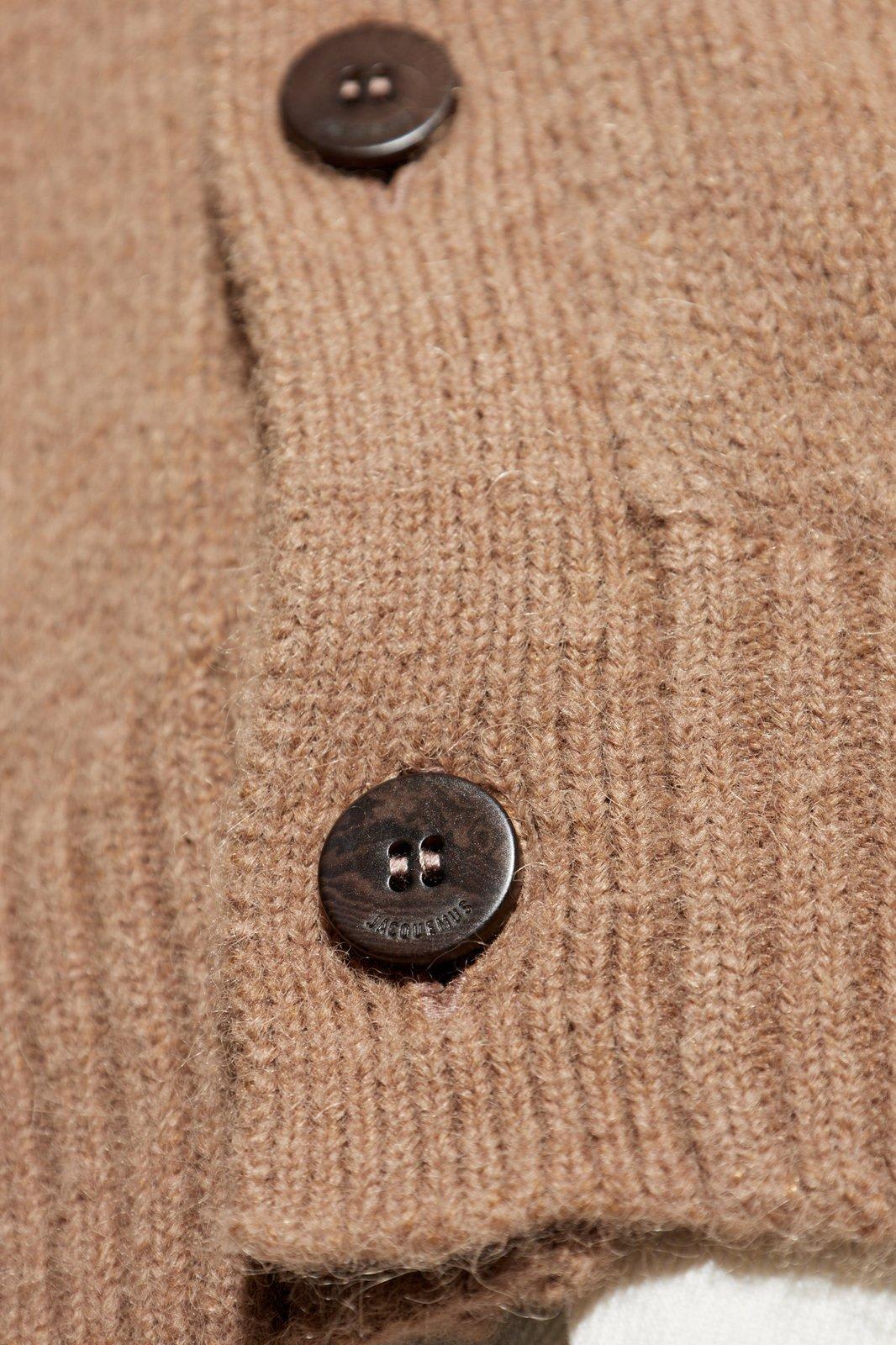 Jacquemus Logo Alpaca Cardigan Unique Pattern In Light Brown
