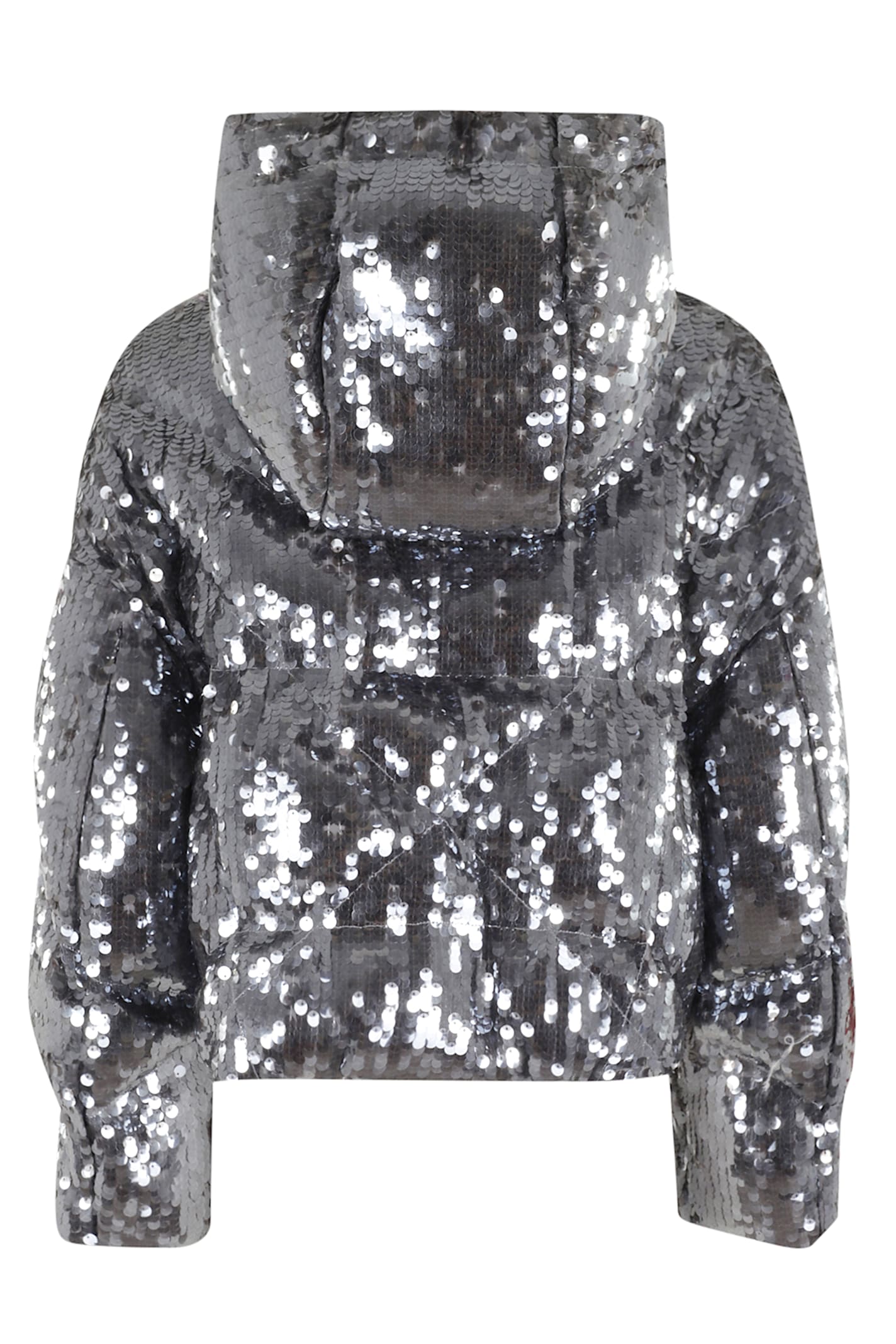 Khrisjoy Crop Iconic Milano In Macro Sequins In Silver