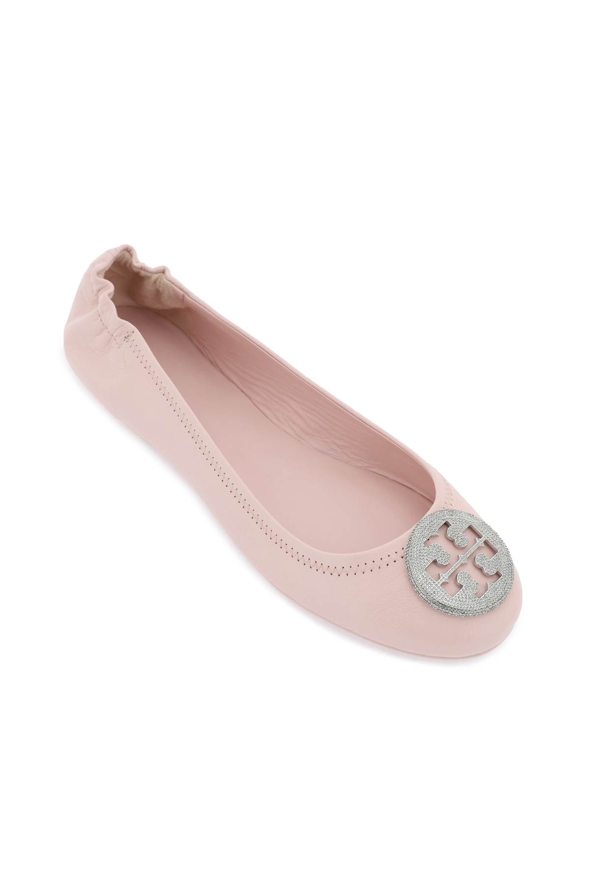 Shop Tory Burch Minnie Travel Ballet Flats In Shell Pink Silver (pink)
