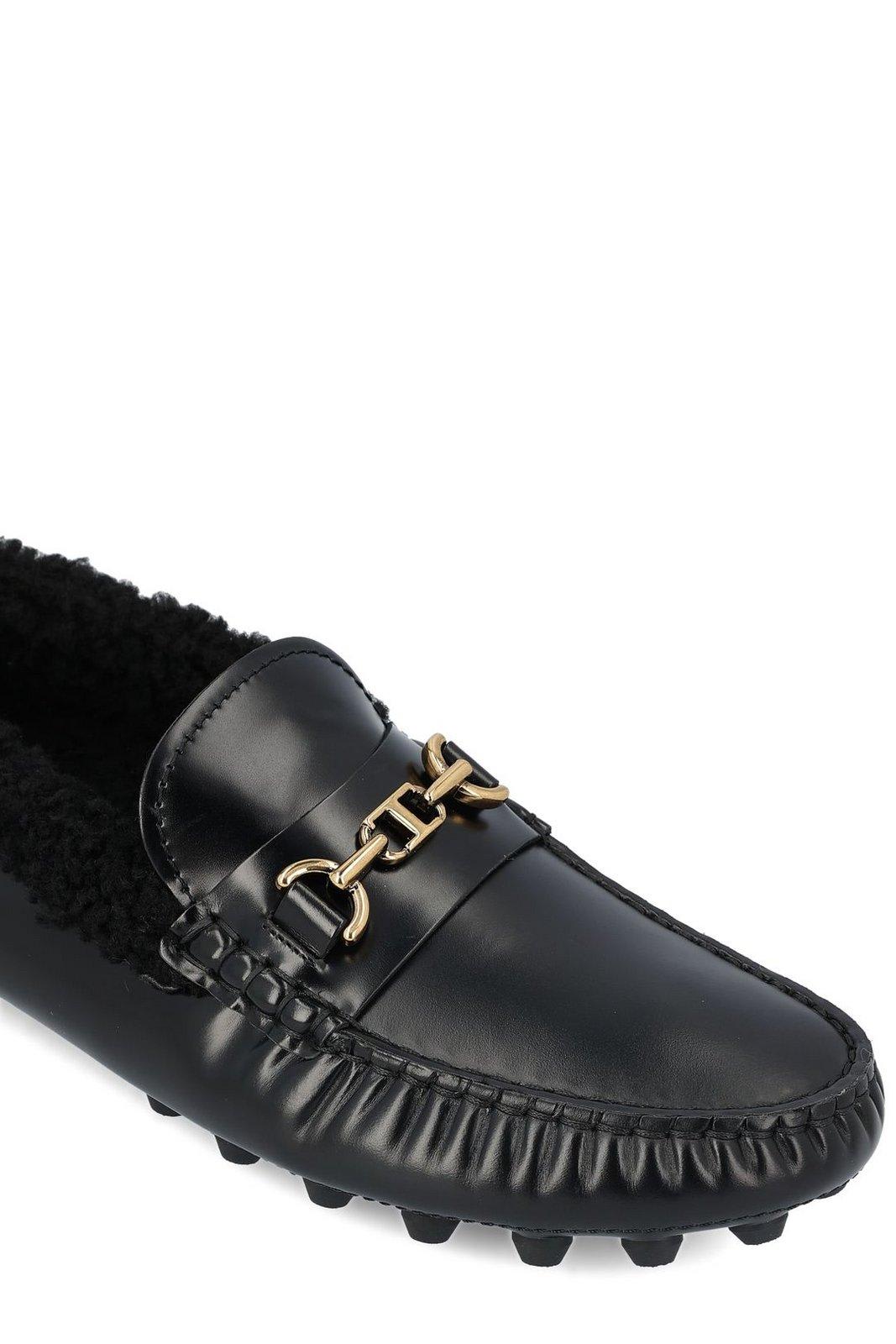 Shop Tod's T Plaque Round Toe Loafers In Black