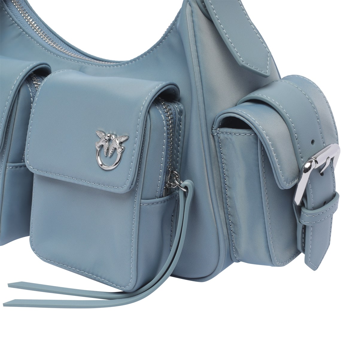 Shop Pinko Cargo Shoulder Bag In Cool Blue-shiny Nickel