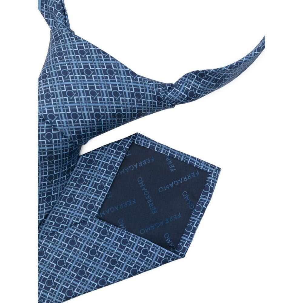 Shop Ferragamo Check Gancini Printed Tie In Blue