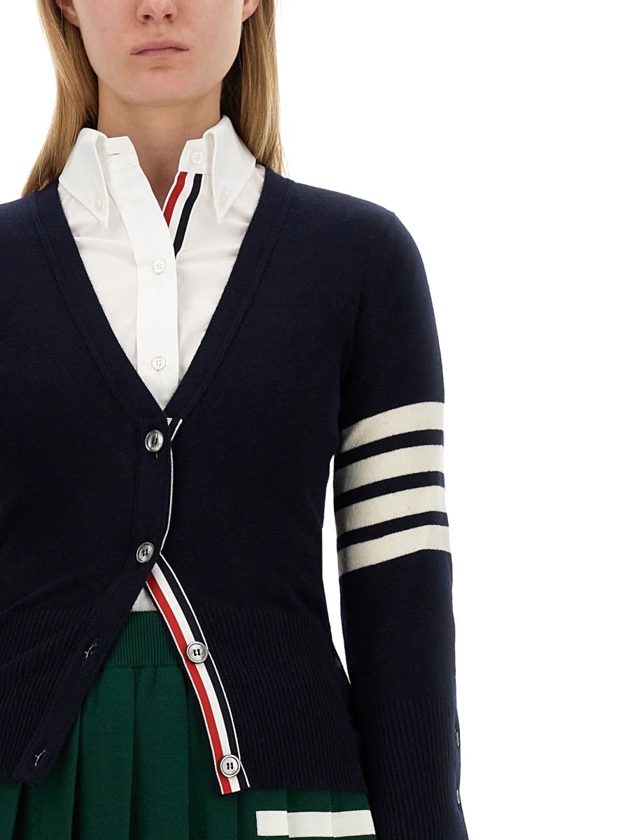 Shop Thom Browne V-neck Cardigan In Blue