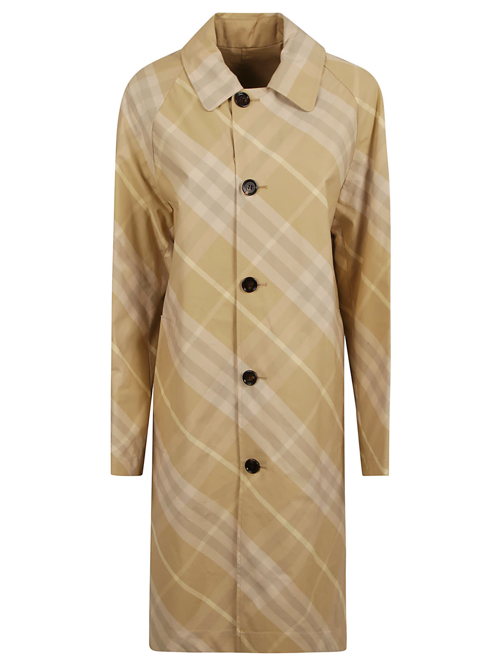 Shop Burberry Check Print Long Coat In Flax