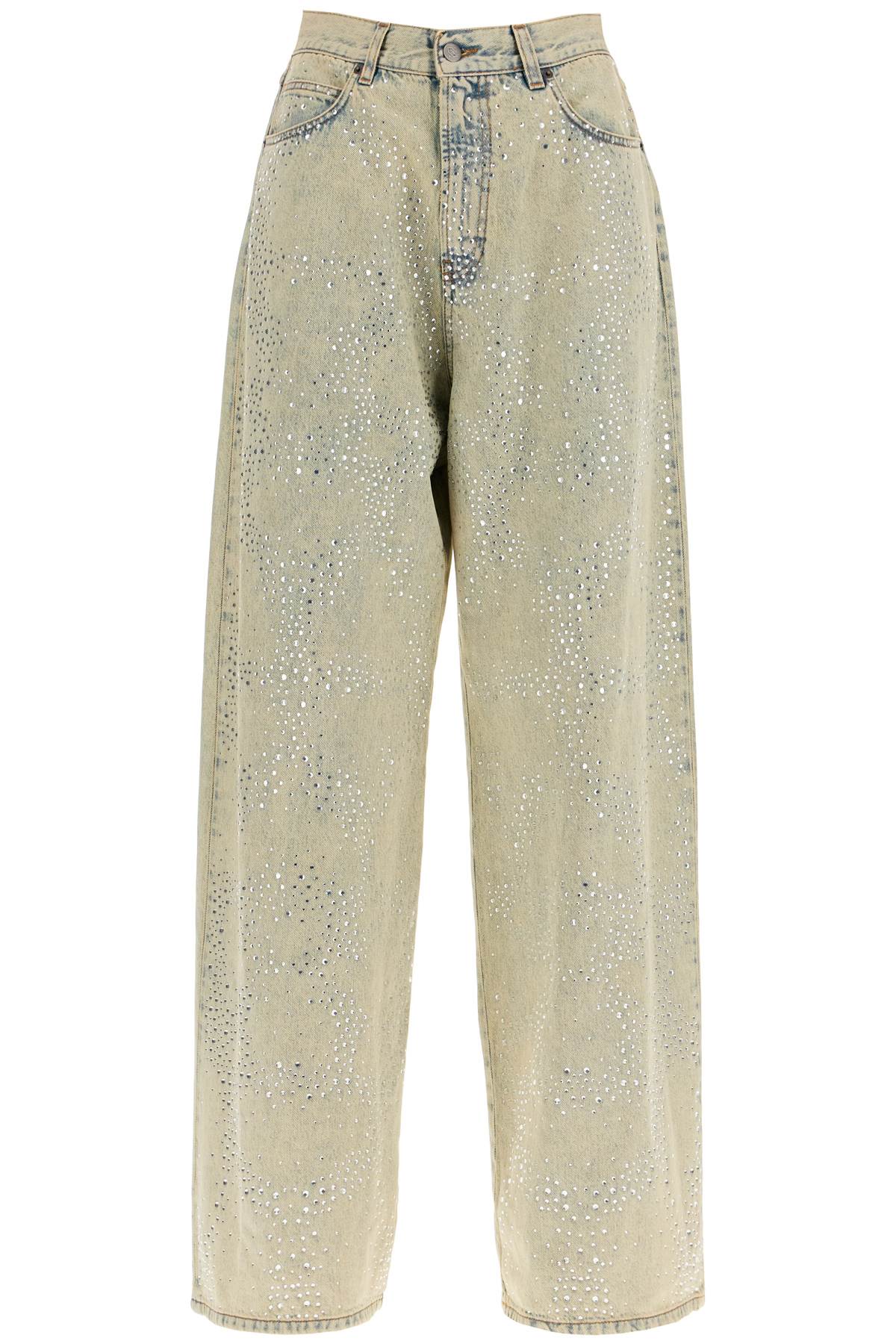 Shop Giuseppe Di Morabito Wide Leg Jeans With Rhinestones In Beige