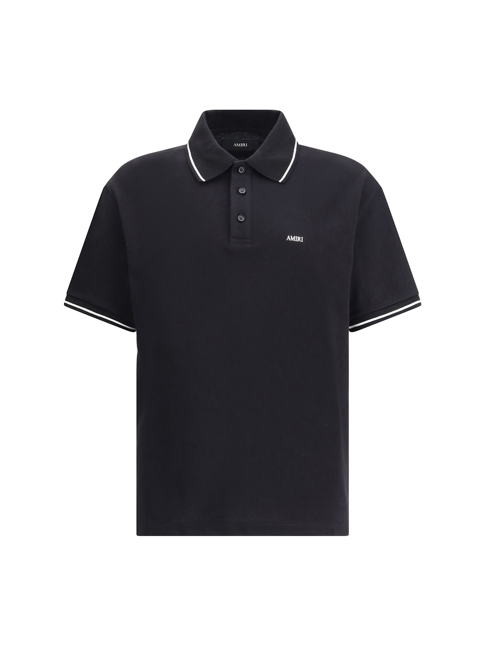 Amiri Black Polo Shirt With Classic Collar And Logo Lettering Embroidery On The Front In Cotton Man In Black