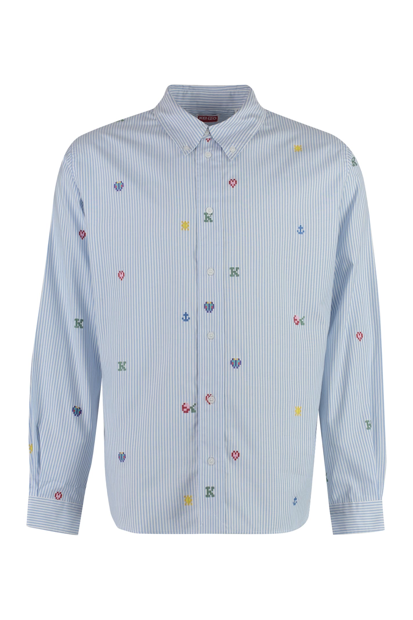 Shop Kenzo Button-down Collar Cotton Shirt In Light Blue