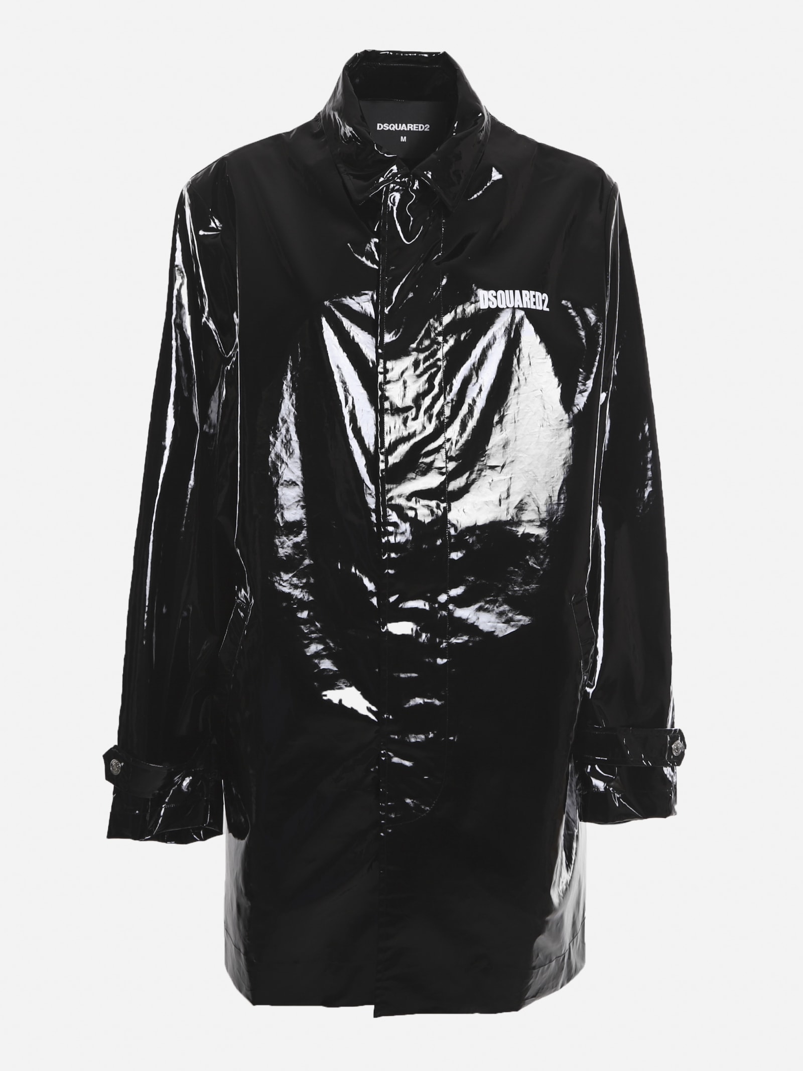 Dsquared2 Shiny Effect Cotton Coat With Logo Patch