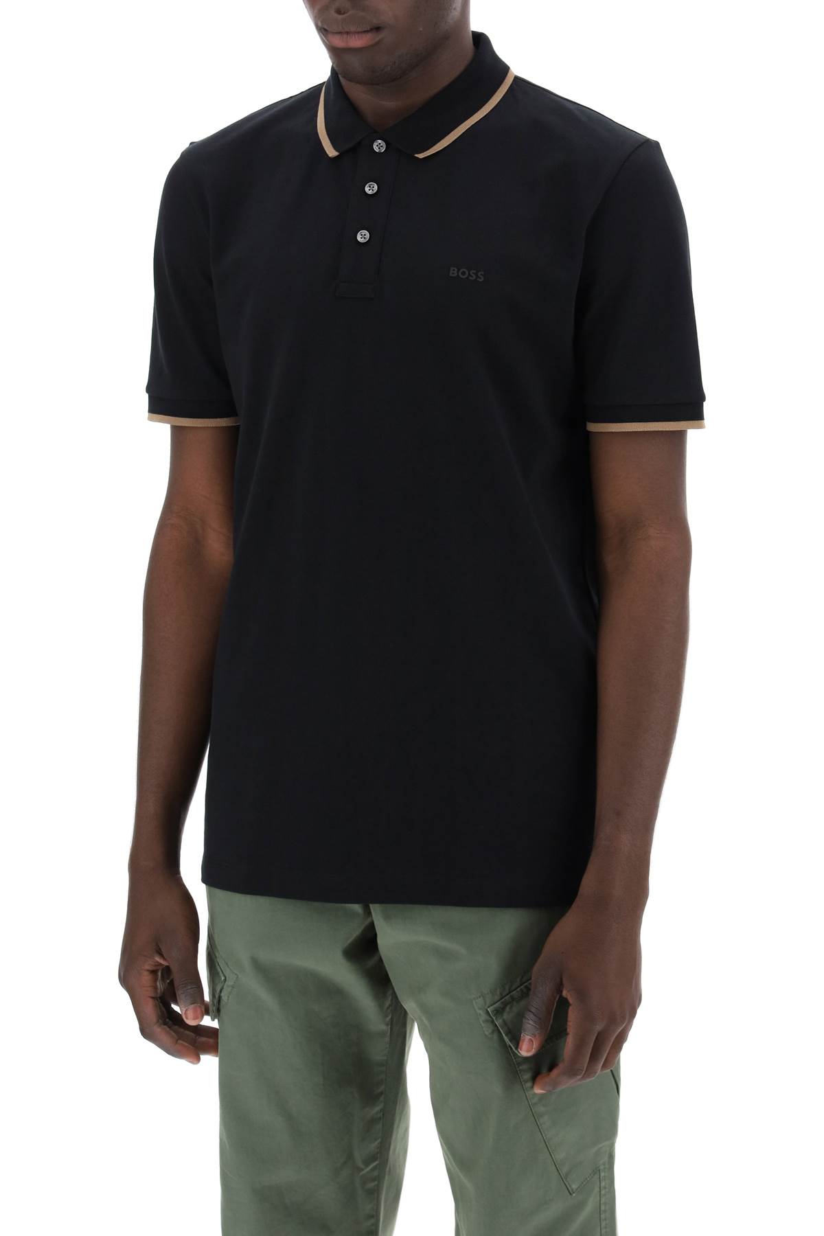 Shop Hugo Boss Contrast Trim Parlay Polo Shirt In Black (black)