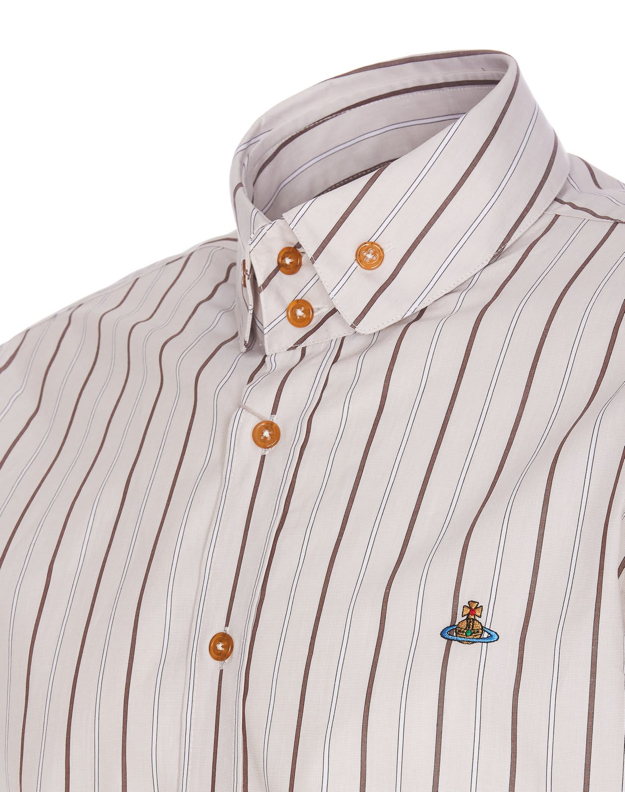 Shop Vivienne Westwood Logo Embroidered Striped Shirt In Beige