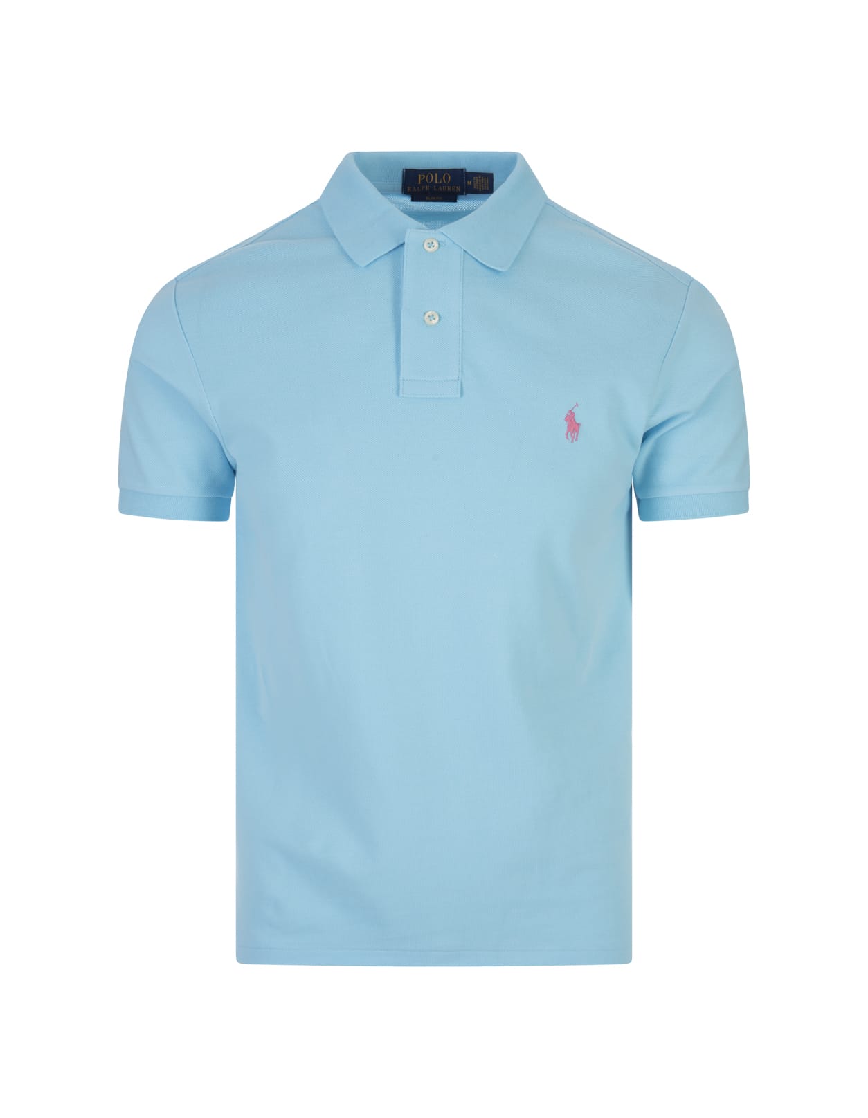 Shop Ralph Lauren Turquoise And Pink Slim-fit Piquet Polo Shirt In Blue