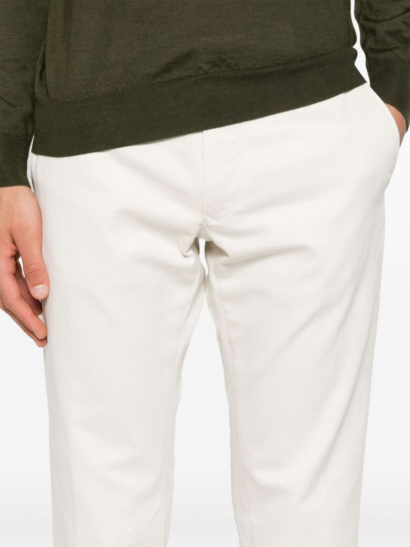 Shop Incotex Cream White Cotton Blend Chino Trousers