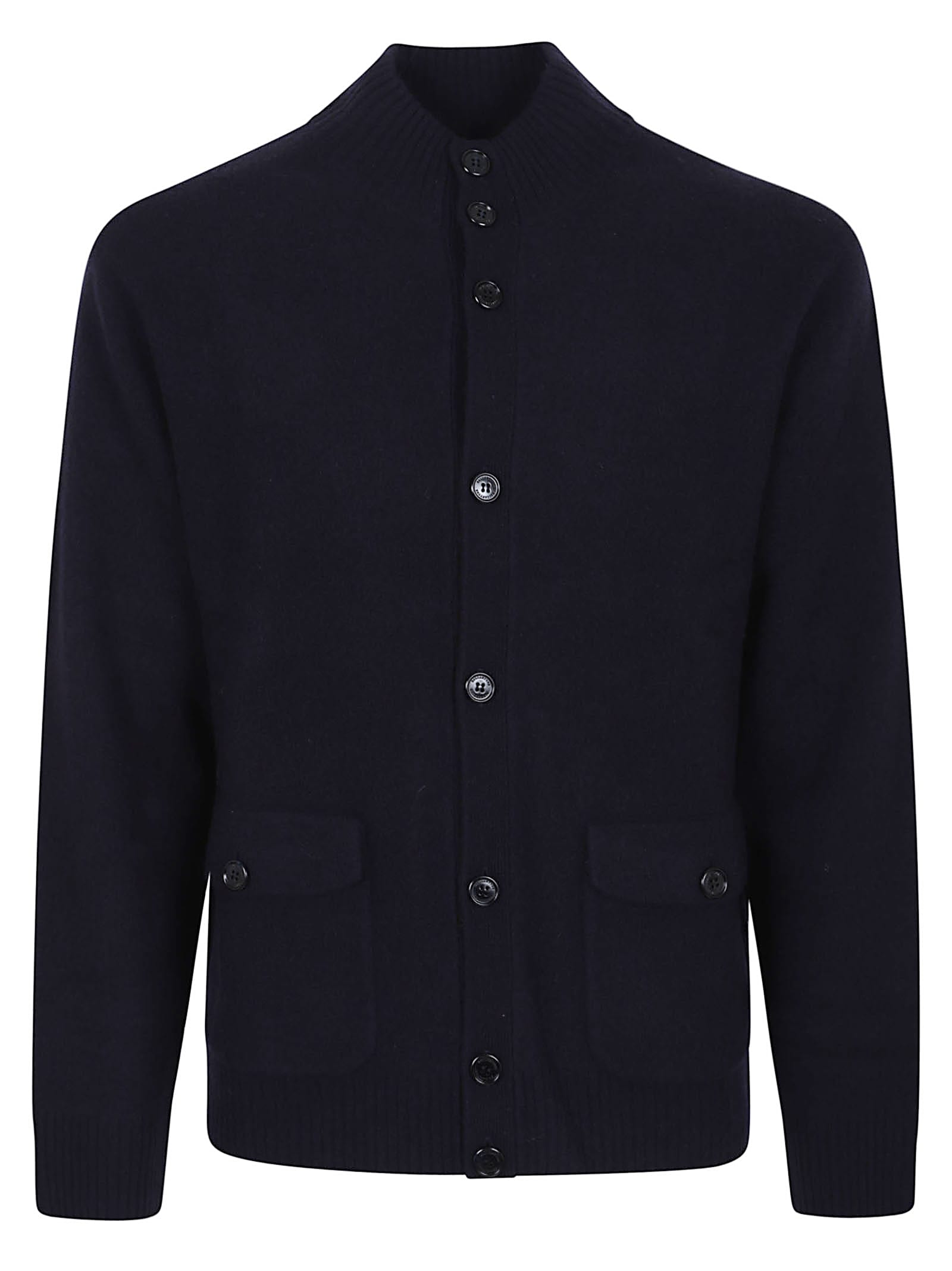 Ballantyne Textured Wool Cardigan With Stand-up Collar In Black