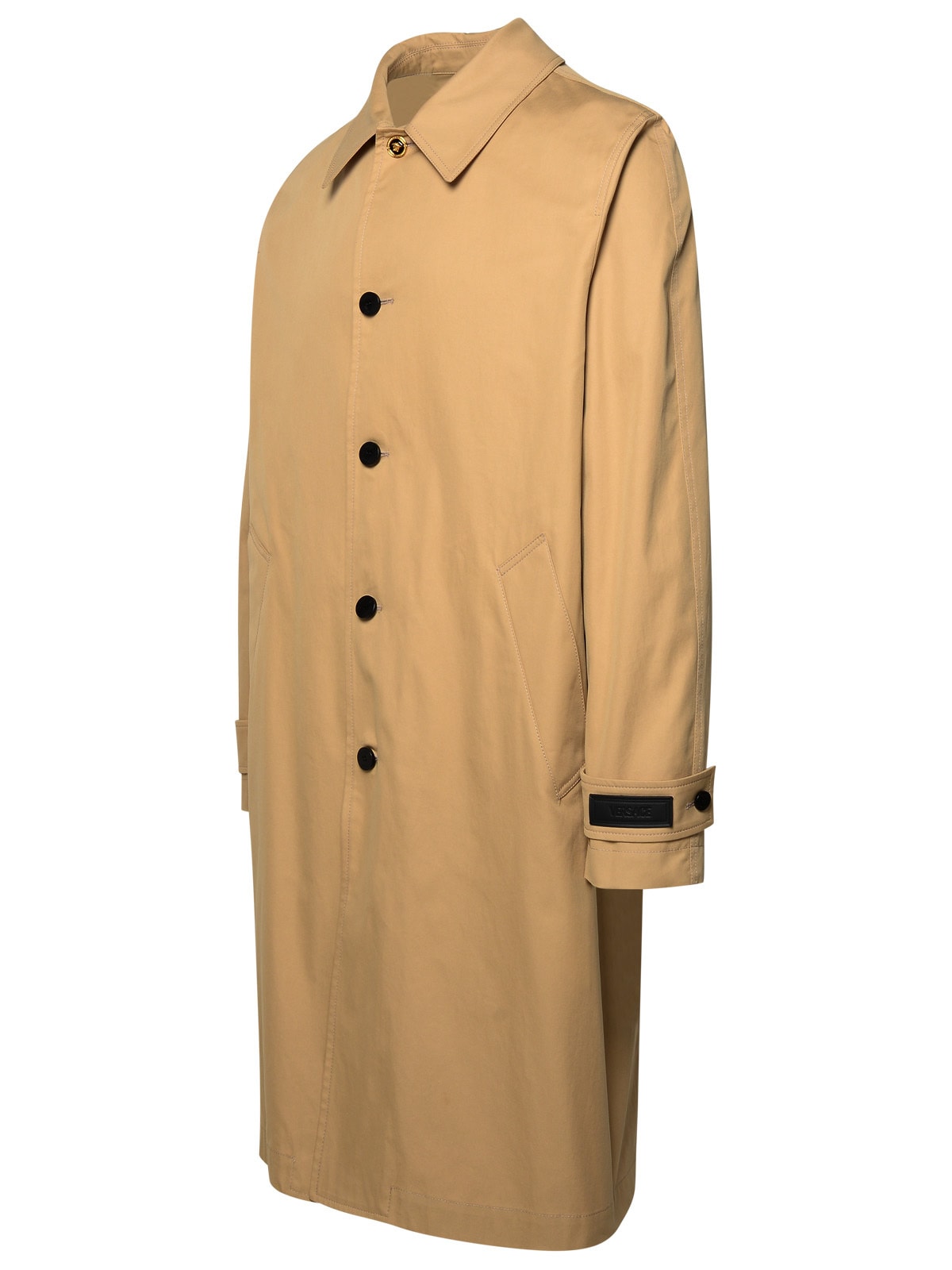Shop Versace Barocco Beige Cotton And Silk Trench Coat In Champagne (beige)