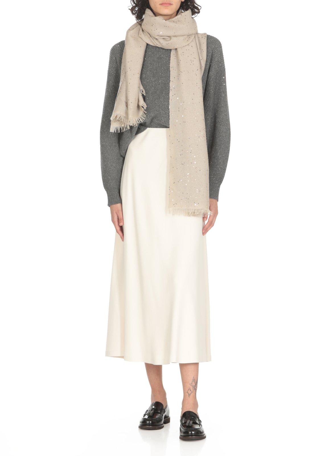 Shop Brunello Cucinelli Sequin-embellished Frayed Scarf In Feather