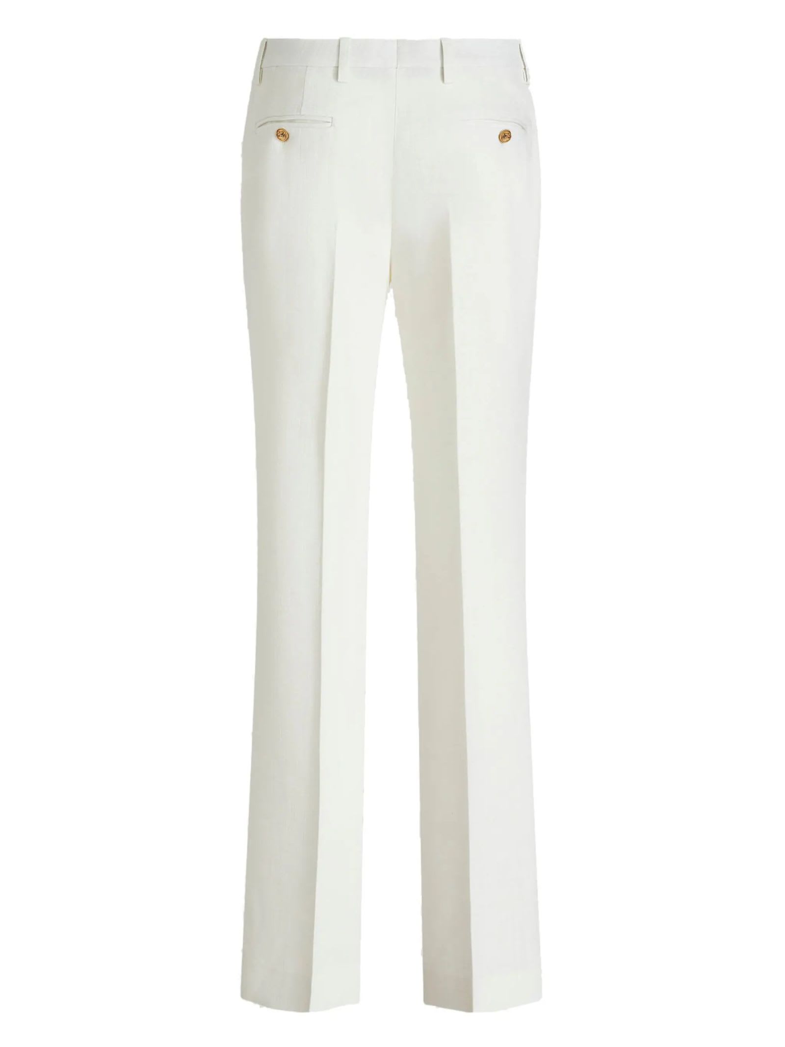 Shop Etro Straight-leg Slub Fabric Trousers In White