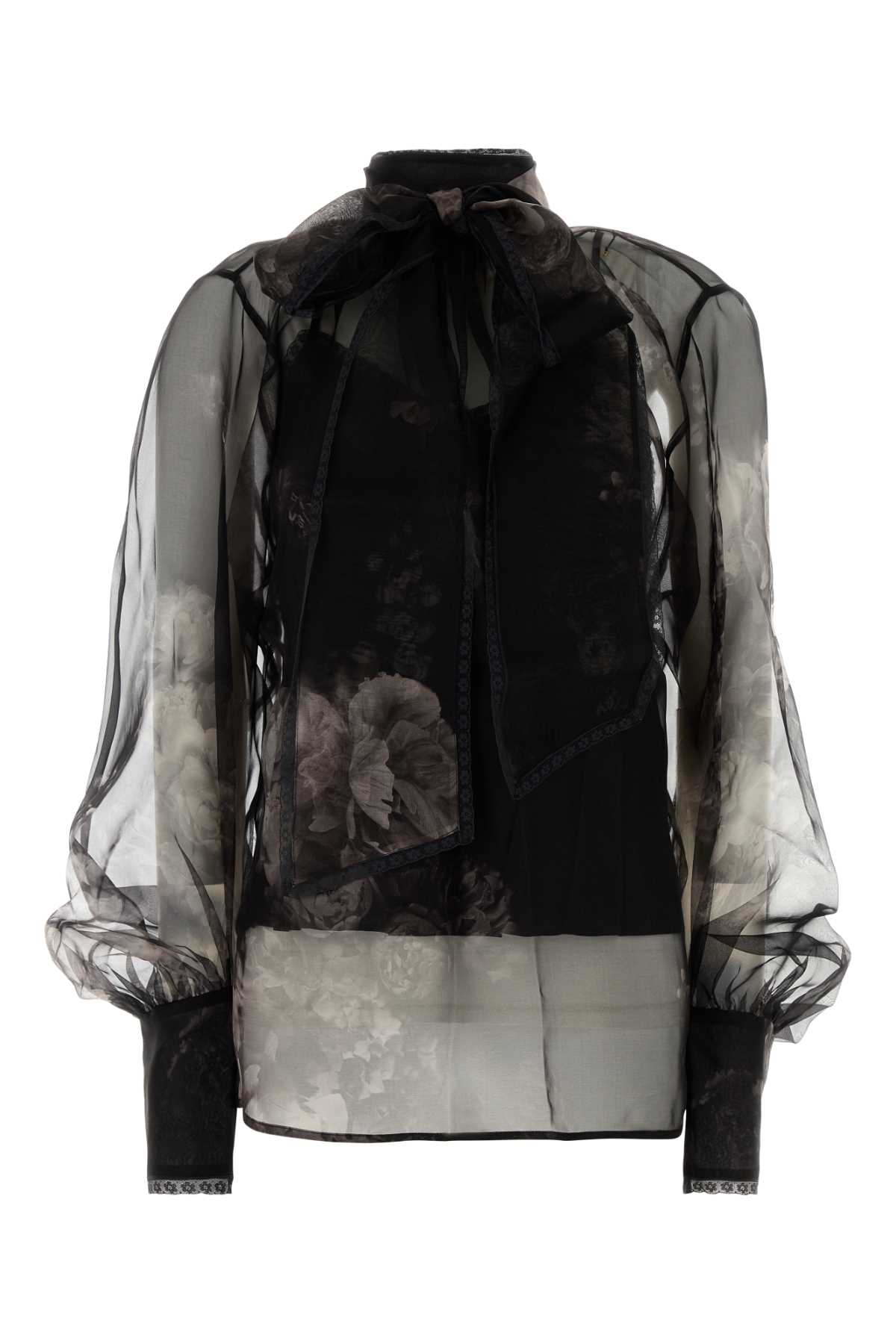 Zimmermann Hypnotic Floral Silk Organza Blouse In Black