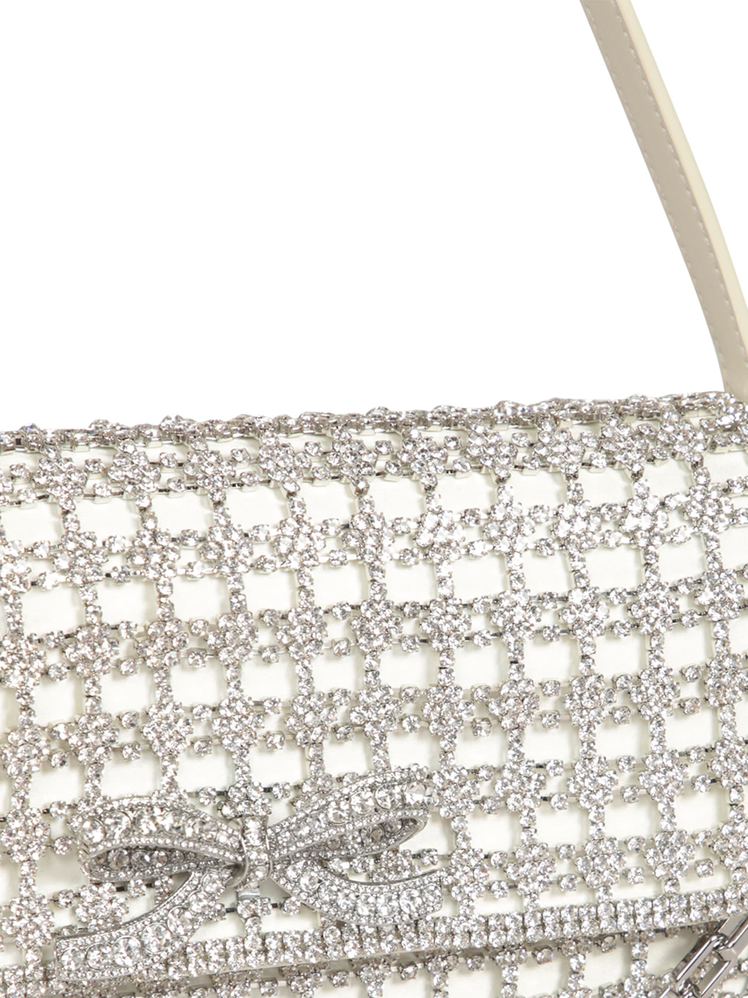 SELF-PORTRAIT CREAM CRYSTAL BAGUETTE BAG 