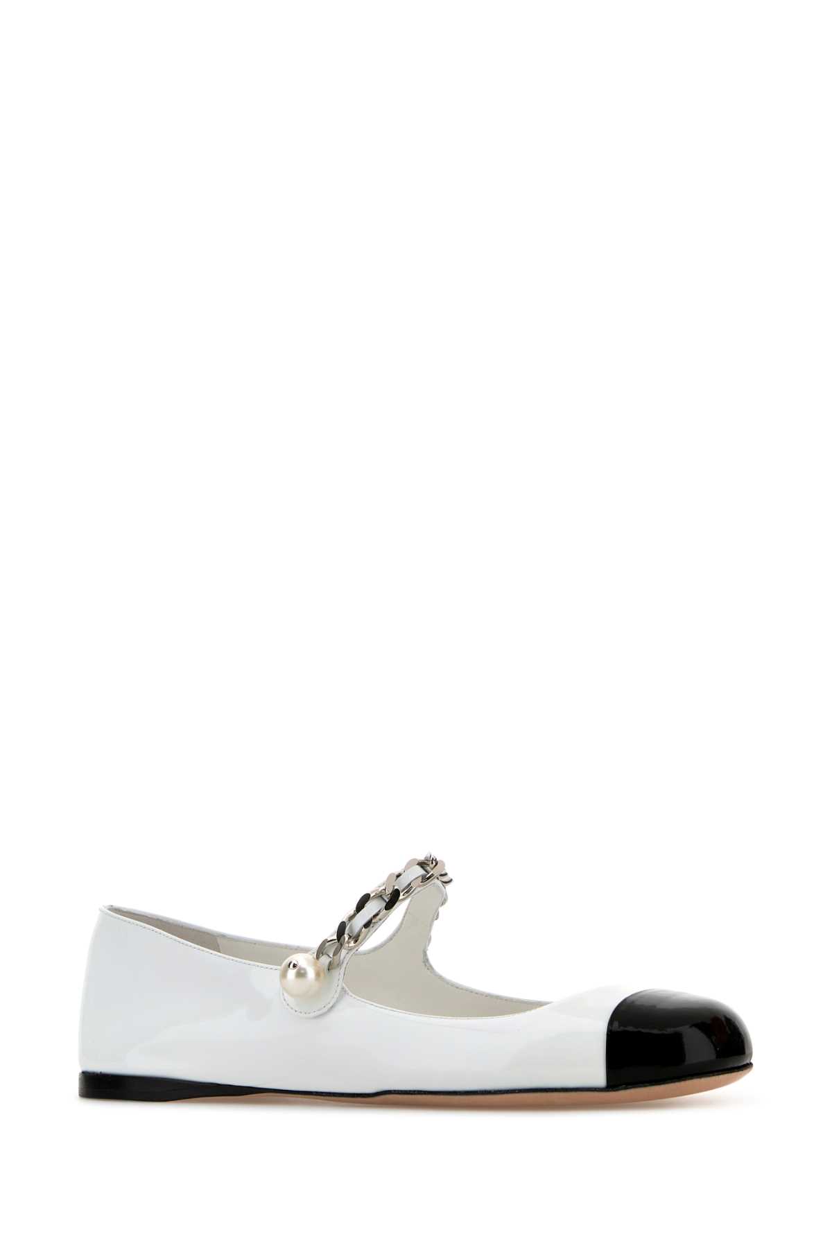 Shop Miu Miu White Leather Ballerinas In Bianconero