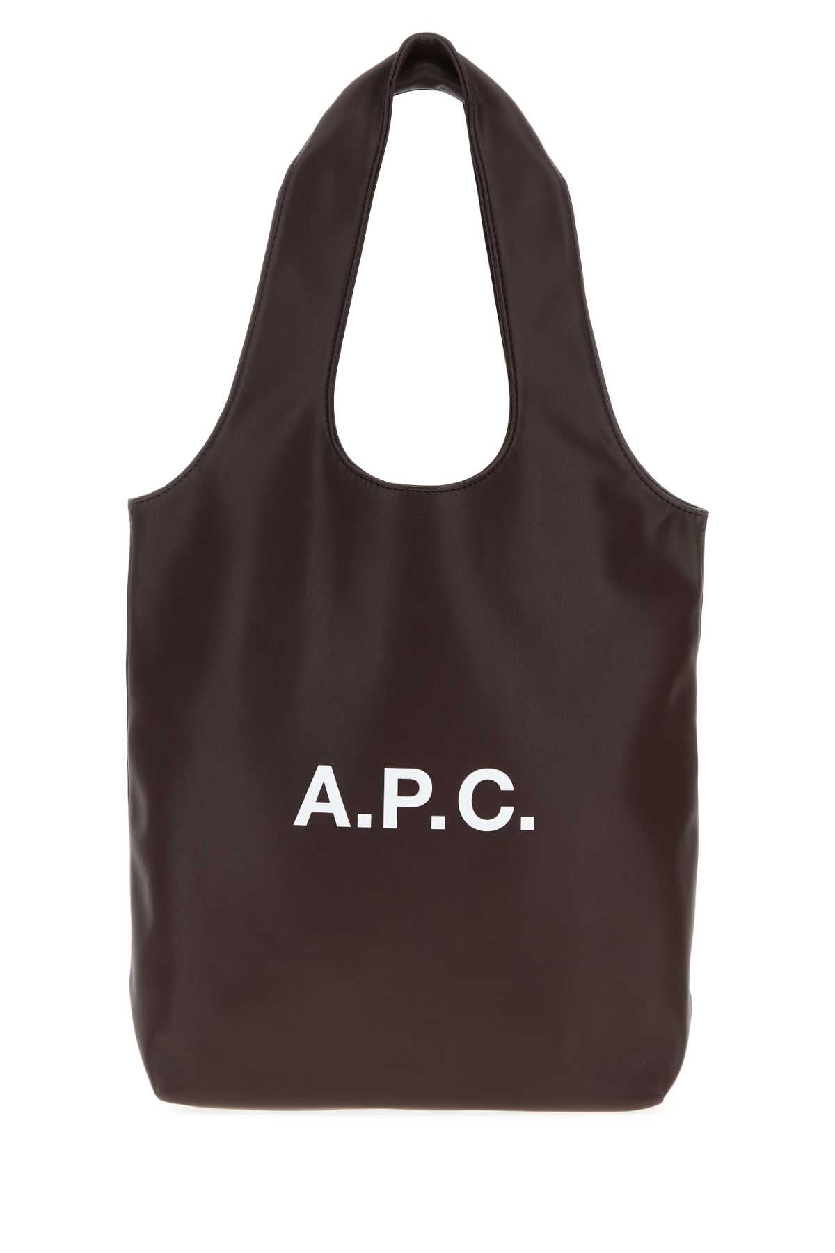Apc A.p.c. Dark Brown Synthetic Leather Small Ninon Shopping Bag In Brown