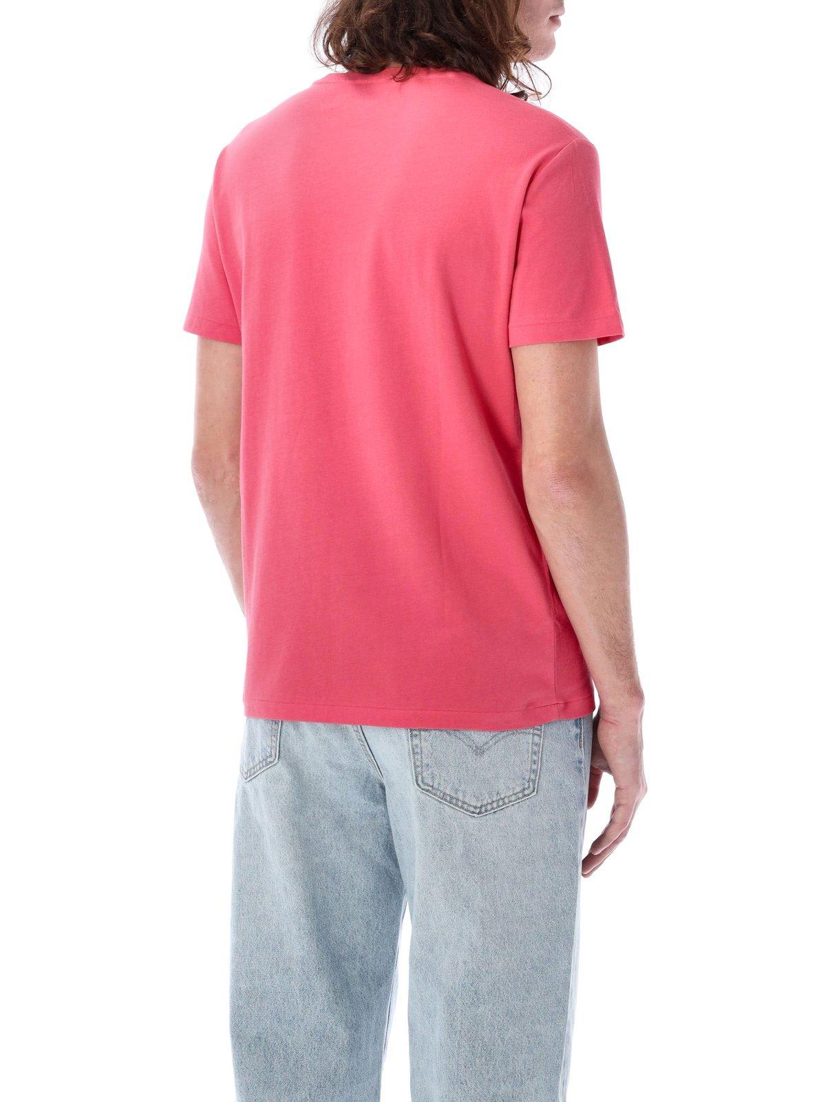Shop Ralph Lauren Logo-embroidered Crewneck T-shirt In Pale Red/c7194