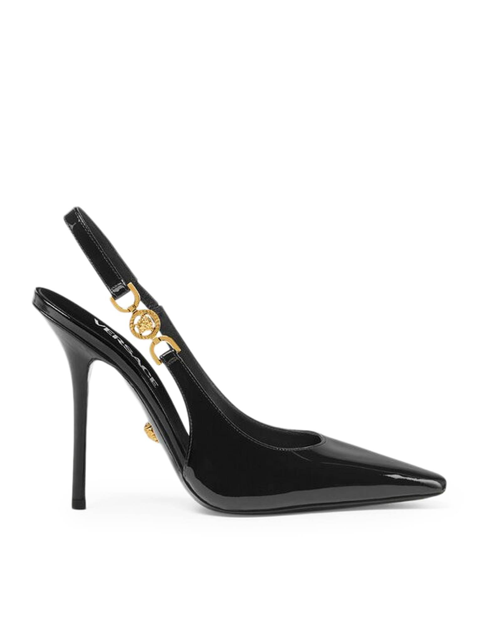 Versace Sling Back T.110 Calf Leather In V Black Gold | ModeSens