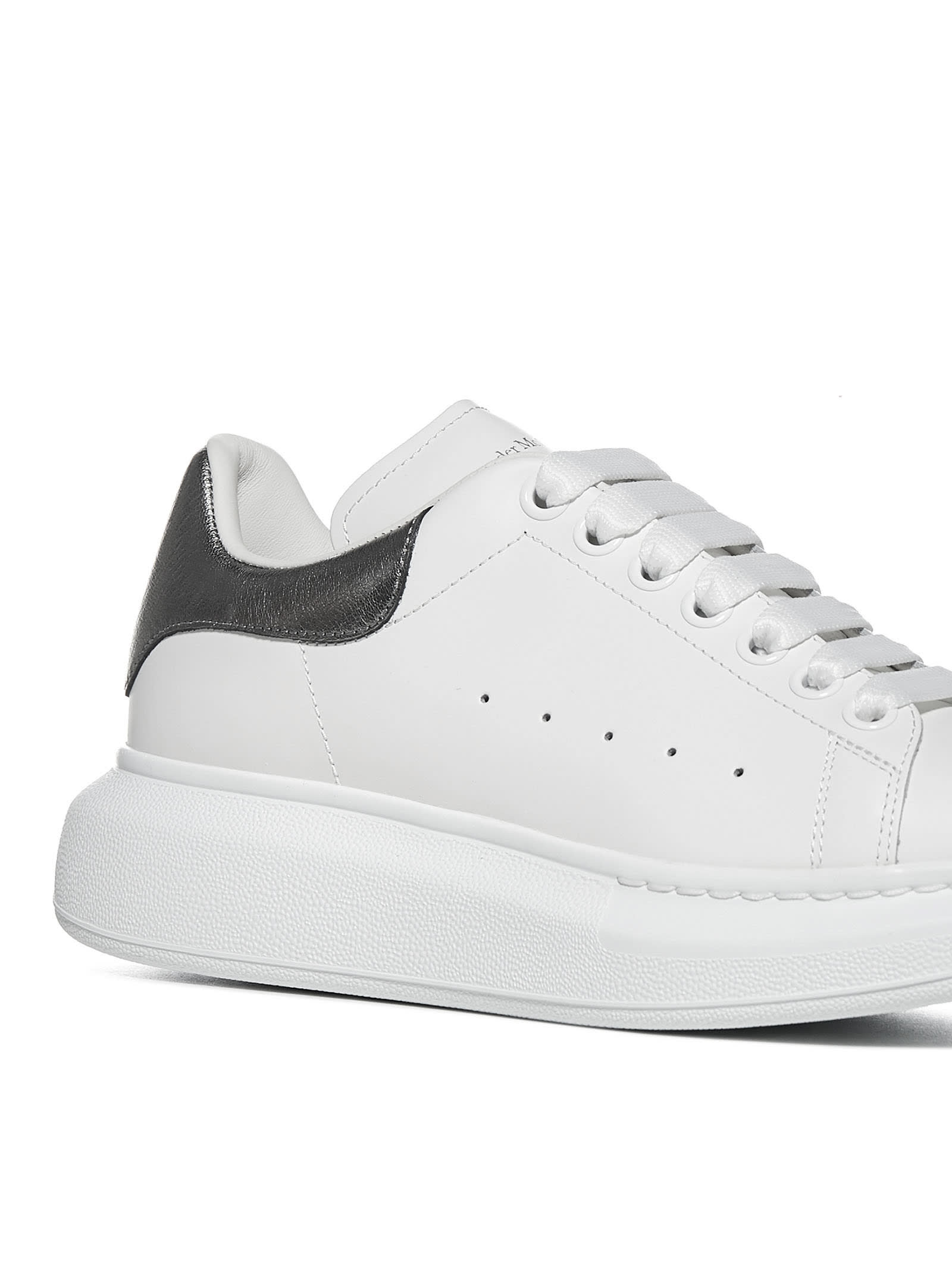 Shop Alexander Mcqueen Oversized Sneakers In Leather With Contrasting Heel Tab In White/blk Pearl