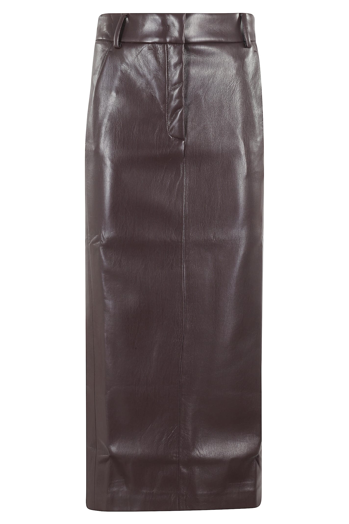 The Andamane Bordeaux Faux Leather Midi Skirt In Brown