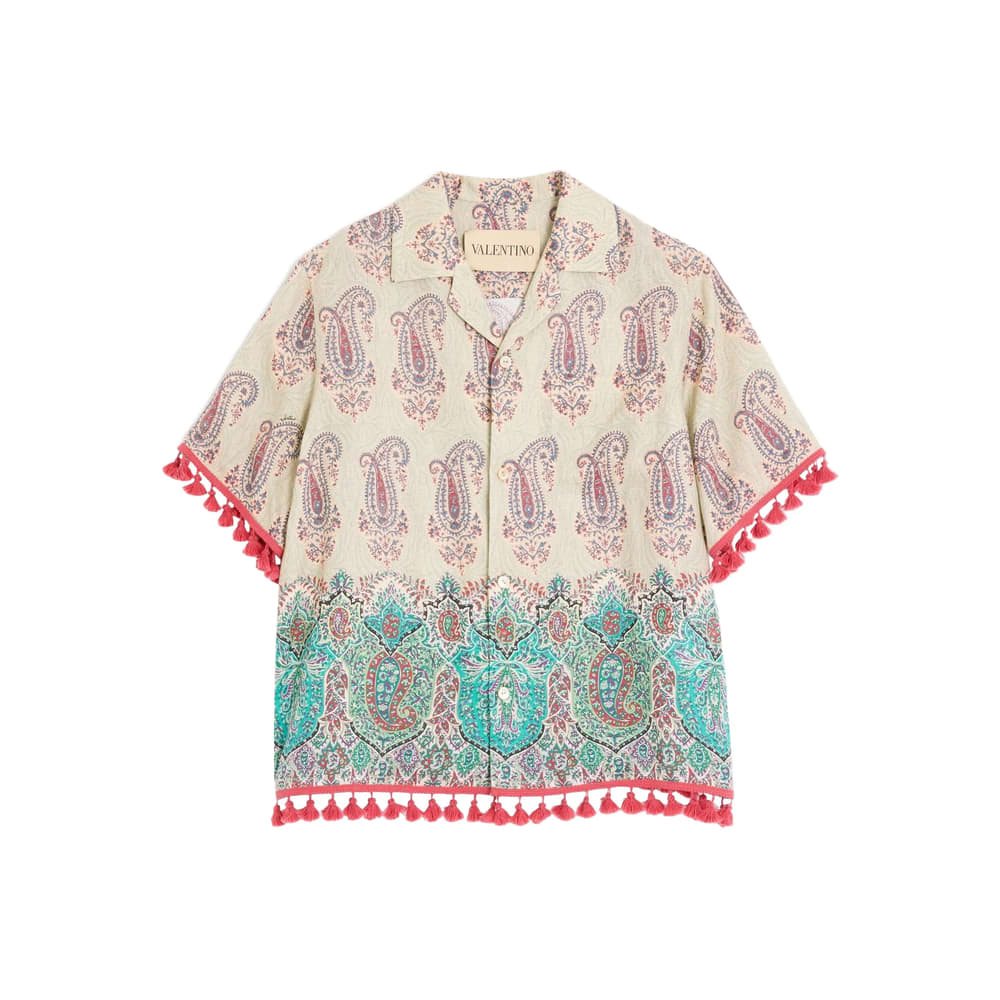 Valentino Paisley Linen Bowling Shirt In Animal Print