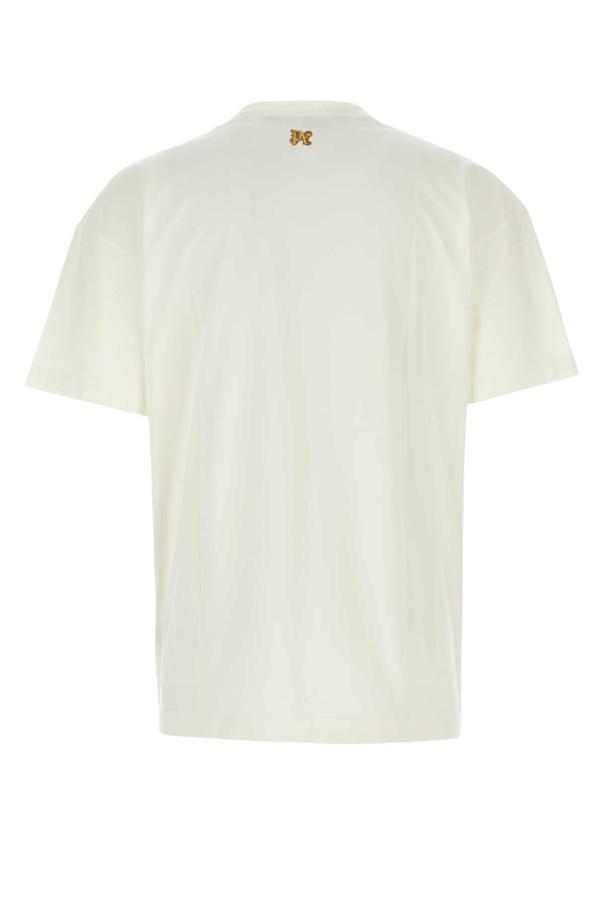 Shop Palm Angels White Cotton T-shirt In Offwhitegold