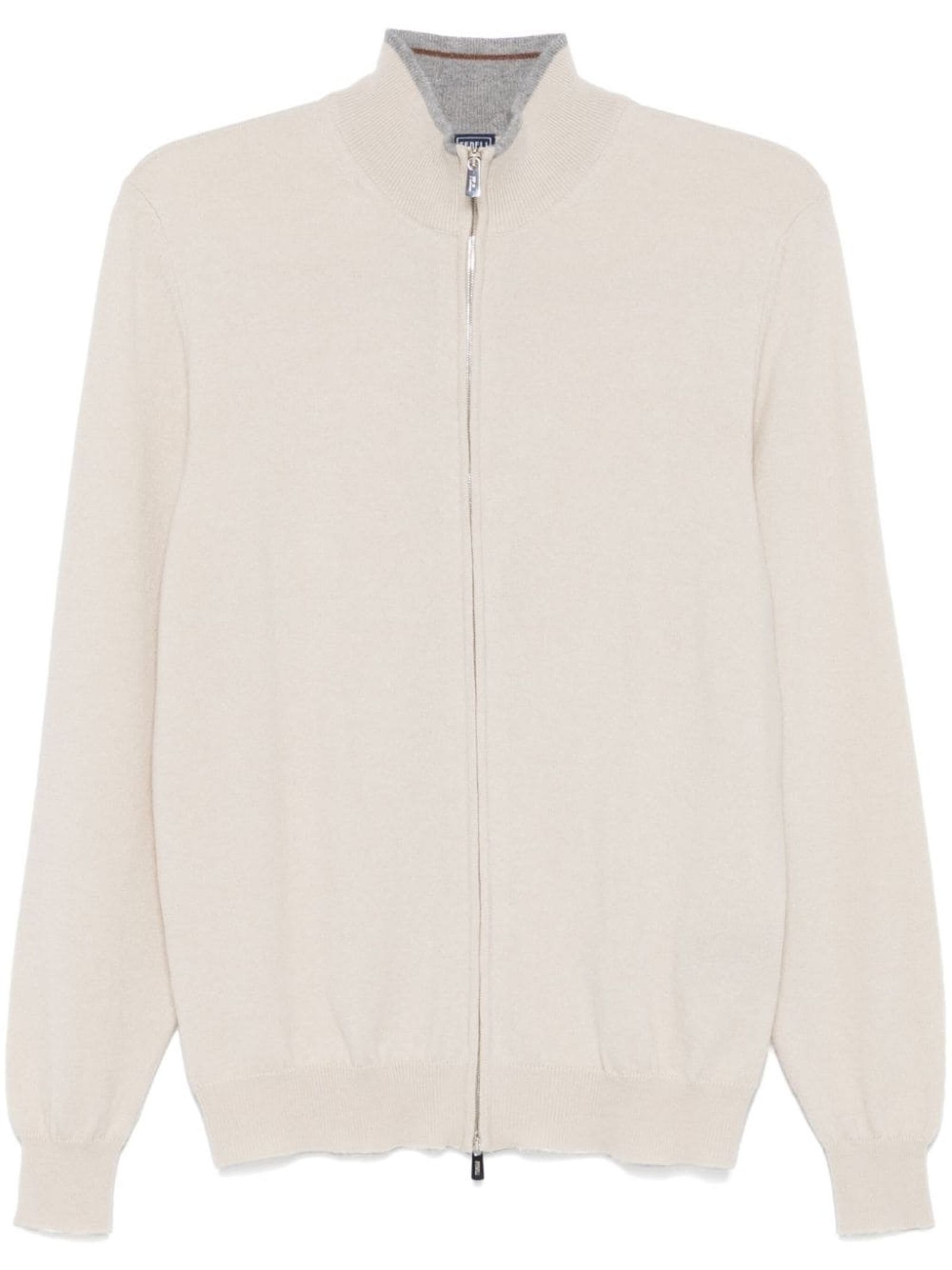 Shop Fedeli Light Beige Cashmere Fine-knit Cardigan