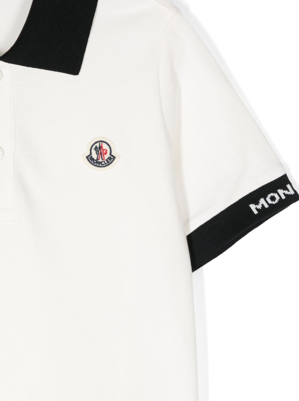 Moncler White Polo Shirt With Logo Patch In Cotton Boy In White