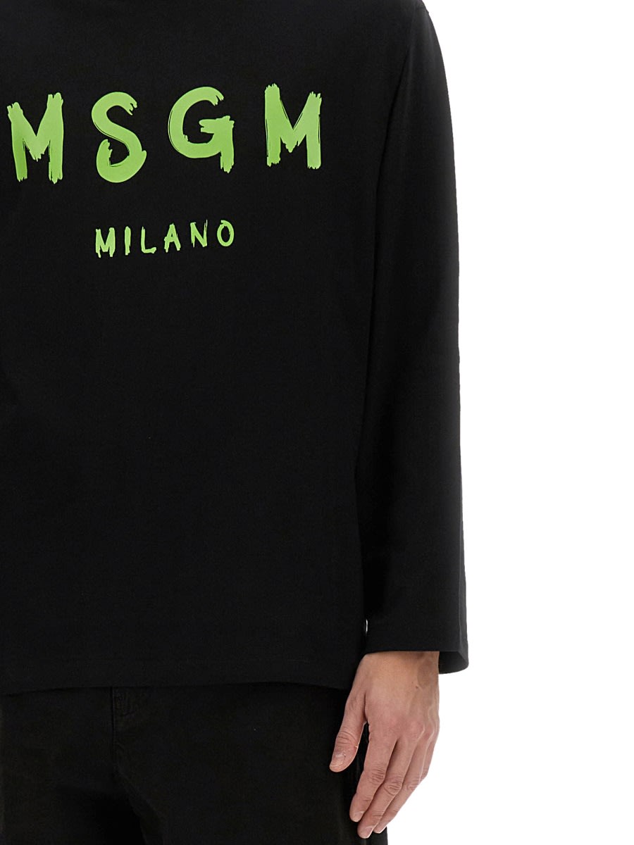 Msgm Crew Neck Cotton Sweatshirt In Black