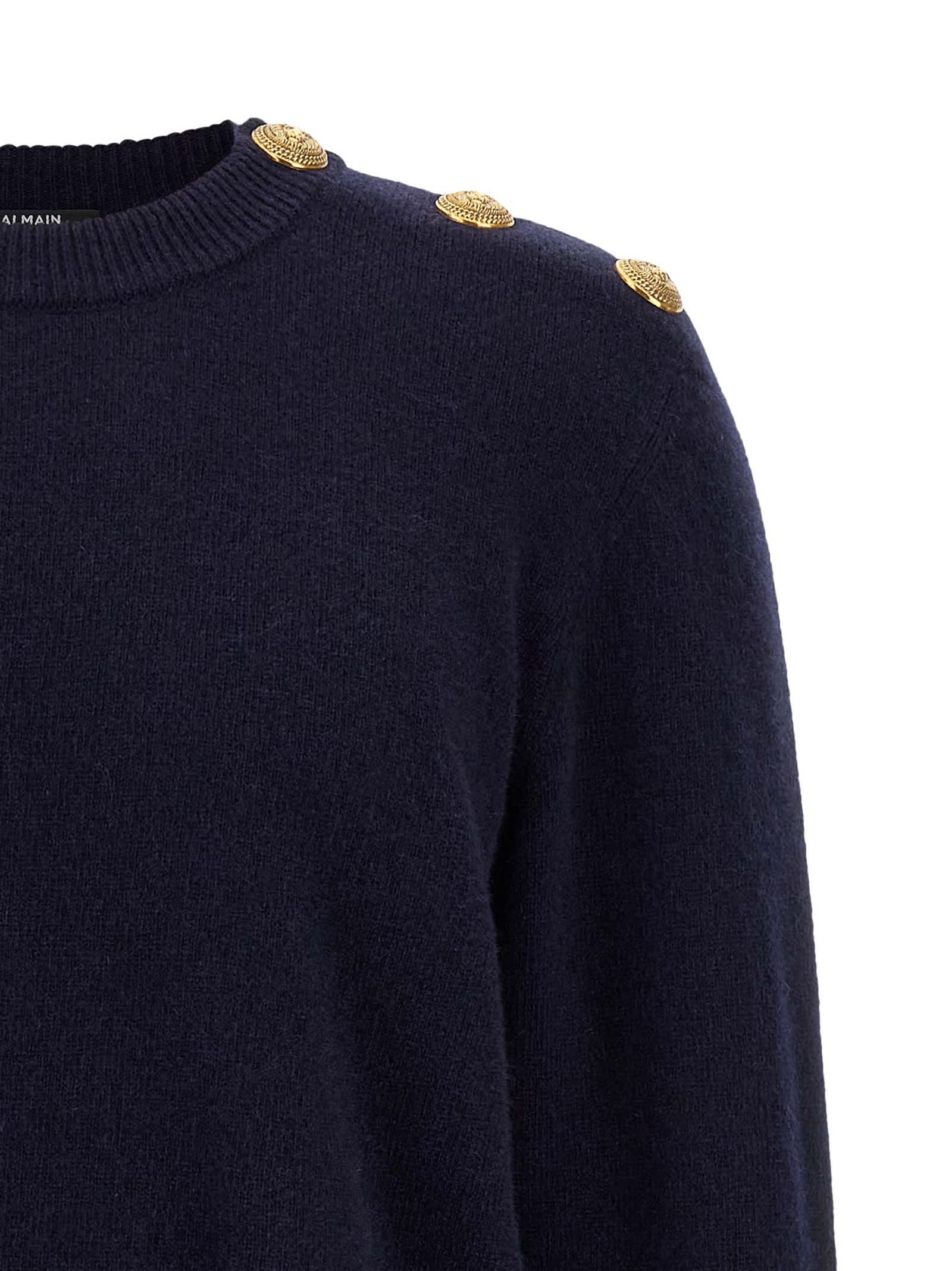 Balmain Leone Catena Button Sweater In Blue