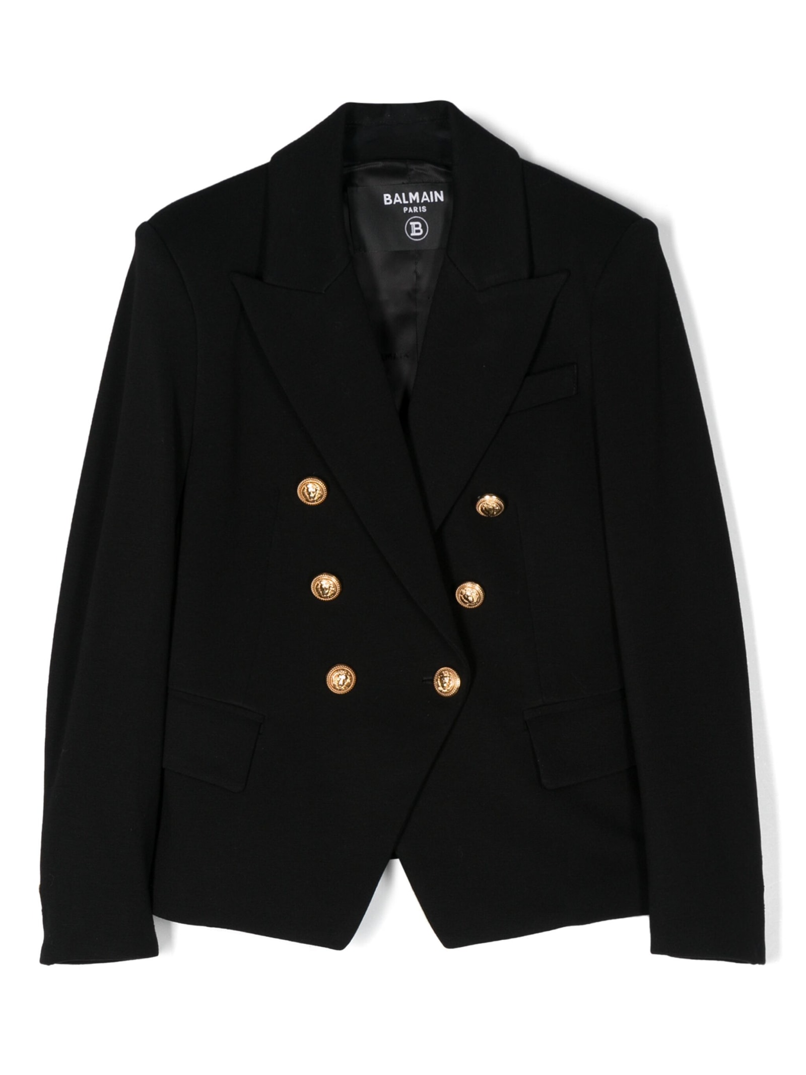 Balmain Kids' Black Double-breasted Blazer With Gold Buttons