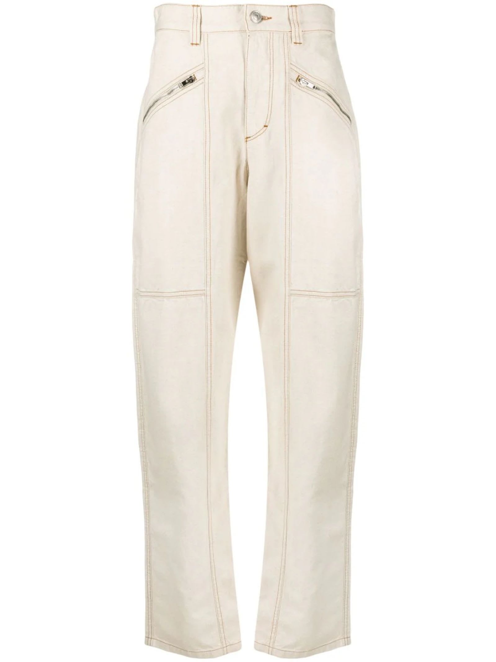 Shop Isabel Marant Ecru Cotton Blend Fanny Cargo Trousers