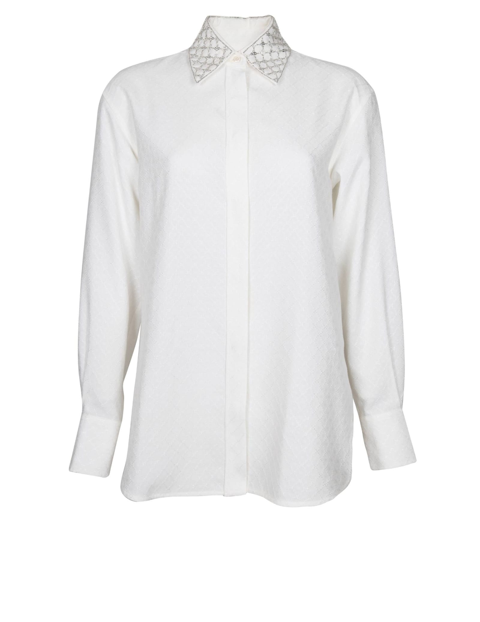 Shop Golden Goose Viscose Shirt With Applied Stones In Antique White