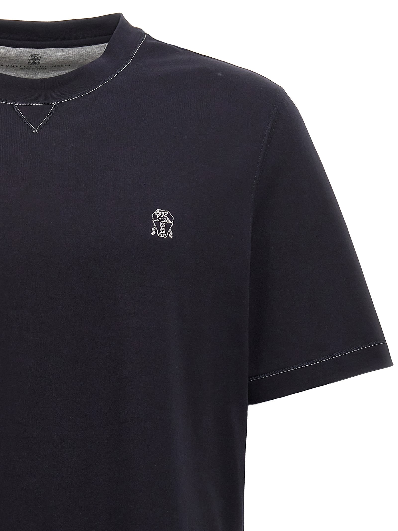 Shop Brunello Cucinelli Logo Embroidery T-shirt In Blue