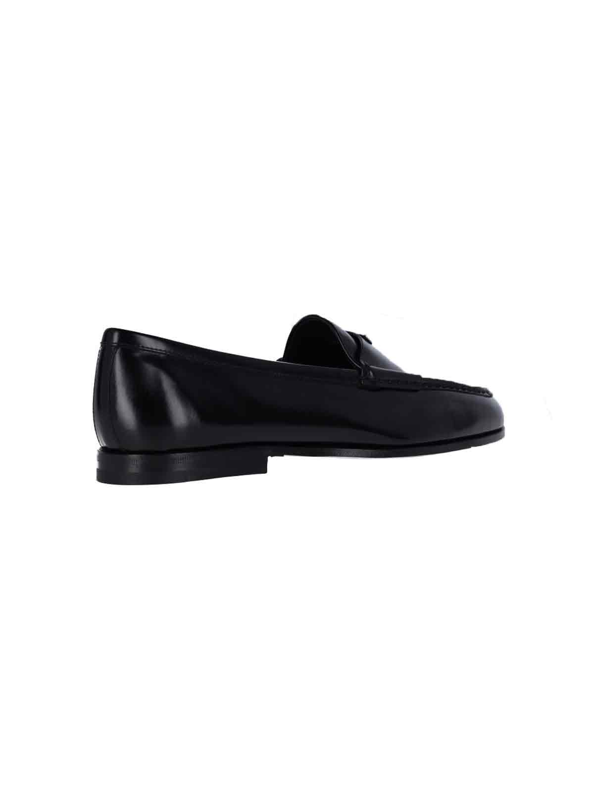 Prada Leather Loafers With Round Toe And Sole In Black