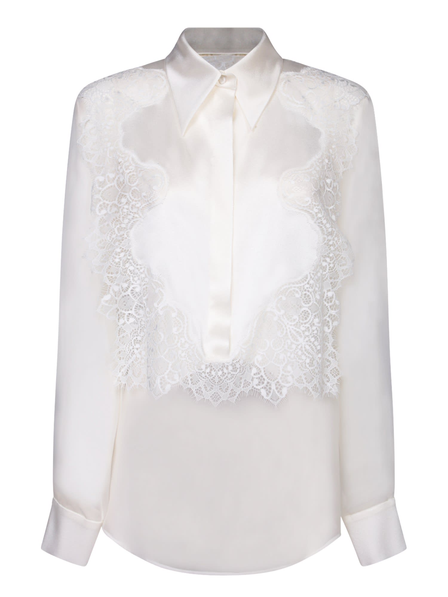 Shop Alberta Ferretti White Lace Chiffon Shirt