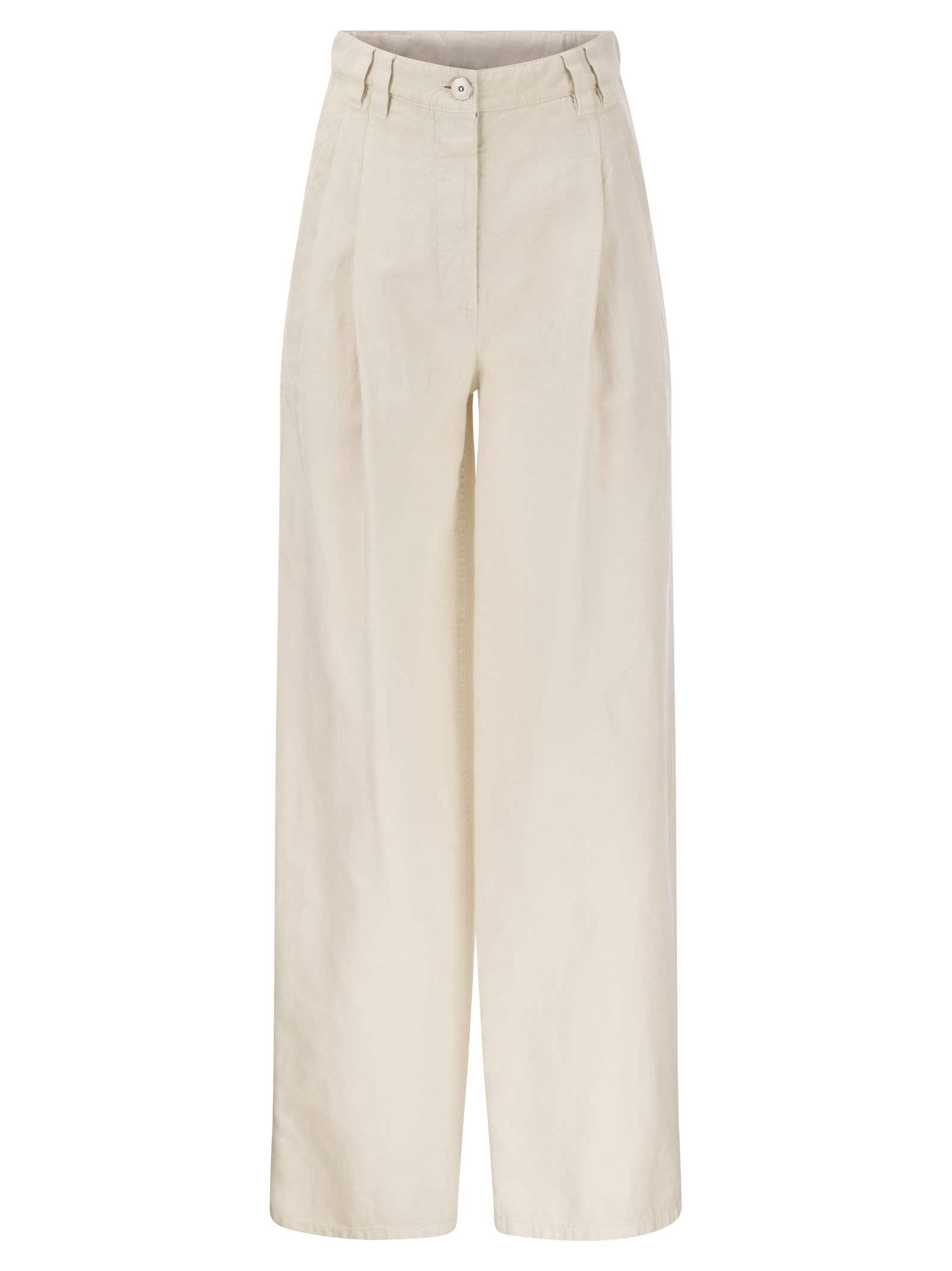 Relaxed Trousers In Garment-dyed Cotton-linen Cover-up