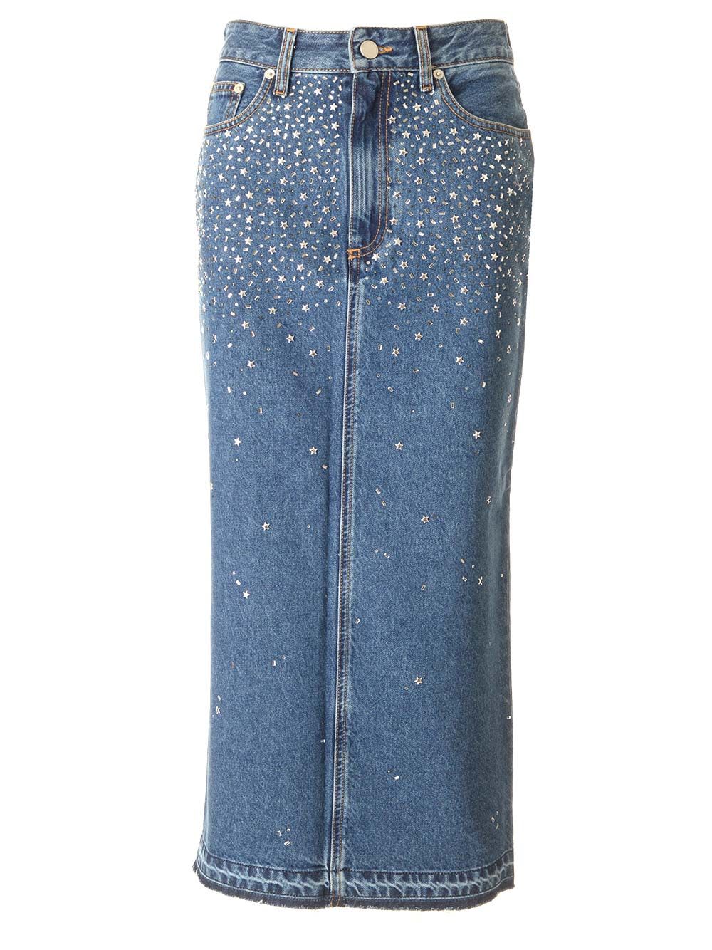 Shop Alessandra Rich Embellished Midi Skirt In Blue